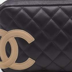 Pre Owned Chanel Black/Beige Leather Ligne Cambon Bowler Bag