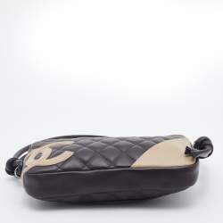 Pre Owned Chanel Black/Beige Leather Ligne Cambon Bowler Bag