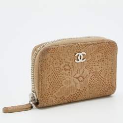 Chanel Beige Textured Leather CC Zip Around Wallet