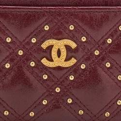 Chanel Burgundy Quilted Leather CC Studded Card Holder