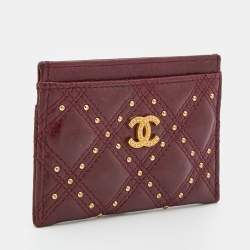 Chanel Burgundy Quilted Leather CC Studded Card Holder