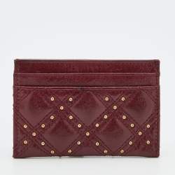Chanel Burgundy Quilted Leather CC Studded Card Holder