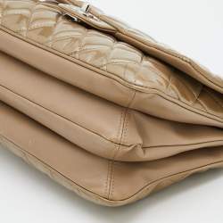 Pre Owned Chanel Olive Grey Quilted Patent Leather Accordion 3 Flap Bag