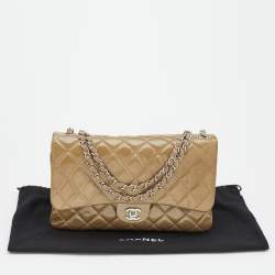 Pre Owned Chanel Olive Grey Quilted Patent Leather Accordion 3 Flap Bag