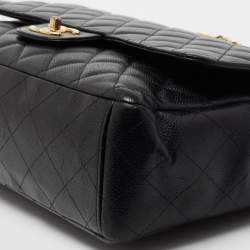 Pre Owned Chanel Black Quilted Caviar Leather Maxi Classic Double Flap Bag