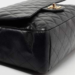 Pre Owned Chanel Black Quilted Caviar Leather Maxi Classic Double Flap Bag
