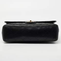 Pre Owned Chanel Black Quilted Caviar Leather Maxi Classic Double Flap Bag