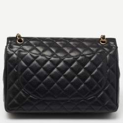 Pre Owned Chanel Black Quilted Caviar Leather Maxi Classic Double Flap Bag