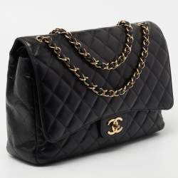 Pre Owned Chanel Black Quilted Caviar Leather Maxi Classic Double Flap Bag