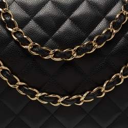 Pre Owned Chanel Black Quilted Caviar Leather Maxi Classic Double Flap Bag