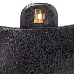 Pre Owned Chanel Black Quilted Caviar Leather Maxi Classic Double Flap Bag