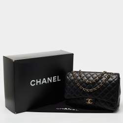 Pre Owned Chanel Black Quilted Caviar Leather Maxi Classic Double Flap Bag