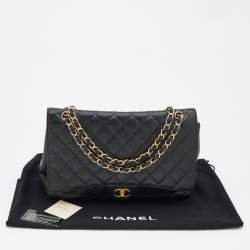 Pre Owned Chanel Black Caviar Leather Maxi Classic Single Flap Bag