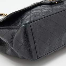 Pre Owned Chanel Black Caviar Leather Maxi Classic Single Flap Bag