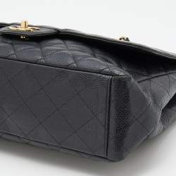 Pre Owned Chanel Black Caviar Leather Maxi Classic Single Flap Bag