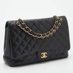 Pre Owned Chanel Black Caviar Leather Maxi Classic Single Flap Bag