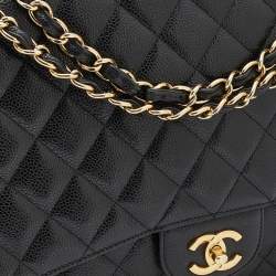 Pre Owned Chanel Black Caviar Leather Maxi Classic Single Flap Bag