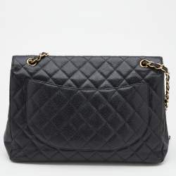 Pre Owned Chanel Black Caviar Leather Maxi Classic Single Flap Bag