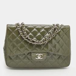 Chanel Olive Green Patent Leather Jumbo Classic Single Flap Bag Chanel