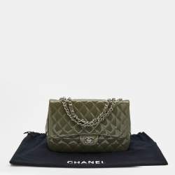 Pre Owned Chanel Olive Green Patent Leather Jumbo Classic Single Flap Bag