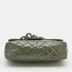 Pre Owned Chanel Olive Green Patent Leather Jumbo Classic Single Flap Bag
