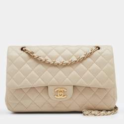 Chanel Cream Quilted Leather Medium Classic Double Flap Bag Chanel