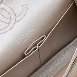 Pre Owned Chanel Iridescent Beige Quilted Caviar Leather Medium Classic Double Flap Bag
