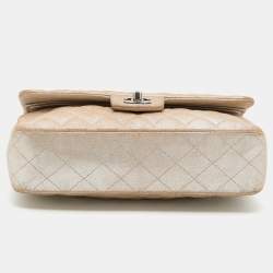 Pre Owned Chanel Iridescent Beige Quilted Caviar Leather Medium Classic Double Flap Bag