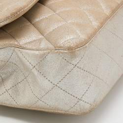 Pre Owned Chanel Iridescent Beige Quilted Caviar Leather Medium Classic Double Flap Bag