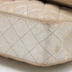 Pre Owned Chanel Iridescent Beige Quilted Caviar Leather Medium Classic Double Flap Bag