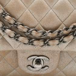 Pre Owned Chanel Iridescent Beige Quilted Caviar Leather Medium Classic Double Flap Bag