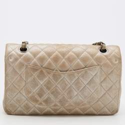 Pre Owned Chanel Iridescent Beige Quilted Caviar Leather Medium Classic Double Flap Bag