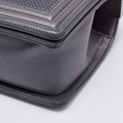 Pre Owned Chanel Grey Cube Embossed Leather Medium Boy Flap Bag