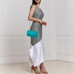 Pre Owned Chanel Aqua Green Vertical Quilted Jersey Mini Flap Bag