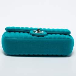 Pre Owned Chanel Aqua Green Vertical Quilted Jersey Mini Flap Bag