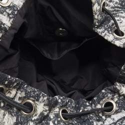 Pre Owned Chanel White/Black Tweed Print Nylon Medium Drawstring Backpack