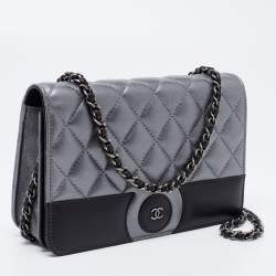 Pre Owned Chanel Grey/Black Quilted Leather CC Wallet on Chain
