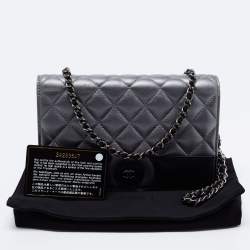 Pre Owned Chanel Grey/Black Quilted Leather CC Wallet on Chain
