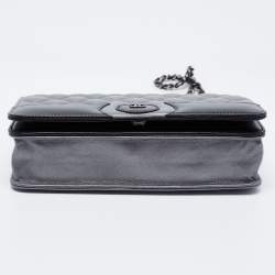 Pre Owned Chanel Grey/Black Quilted Leather CC Wallet on Chain
