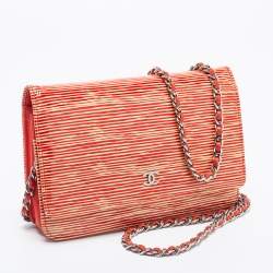 Chanel Red/White Striped Patent Leather Wallet on Chain