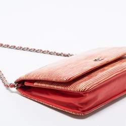 Chanel Red/White Striped Patent Leather Wallet on Chain