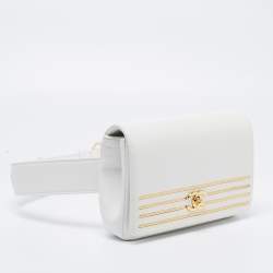 Pre Owned Chanel White Caviar Leather Captain Gold Waist Bag