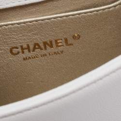 Pre Owned Chanel White Caviar Leather Captain Gold Waist Bag