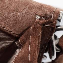Pre Owned Chanel Brown Quilted Suede Large Boy Bag