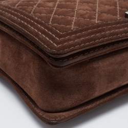 Pre Owned Chanel Brown Quilted Suede Large Boy Bag