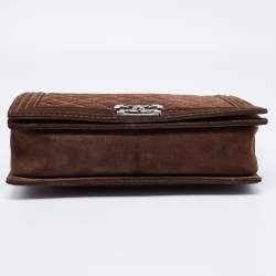 Pre Owned Chanel Brown Quilted Suede Large Boy Bag