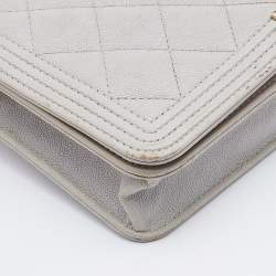 Chanel Grey Quilted Caviar Leather Boy Wallet On Chain