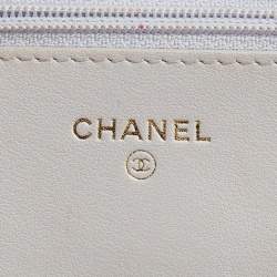 Chanel Grey Quilted Caviar Leather Boy Wallet On Chain