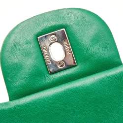 Pre Owned Chanel Green Chevron Leather Jumbo Classic Single Flap Bag