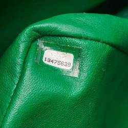 Pre Owned Chanel Green Chevron Leather Jumbo Classic Single Flap Bag